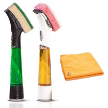 Zopper 2Pk I-Stand Washing Up Brush with Handle ? Includes Sponge Refills & Microfiber Cloth ? Enhanced Cleaning with Extra Features