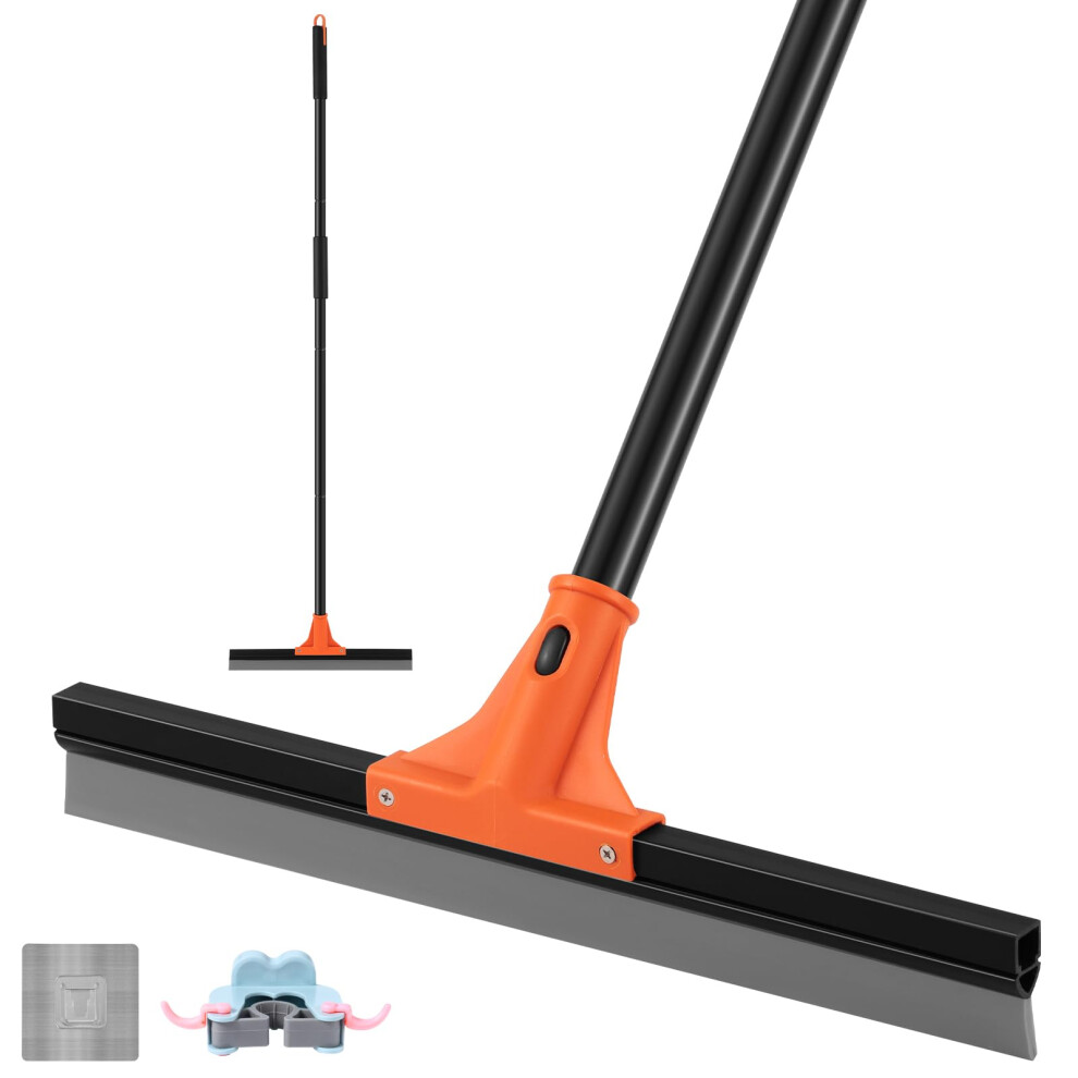 Wlich Floor Squeegee Heavy Duty, 17 Inch Large Floor Squeegee Broom With 60 Inch Long Handle, Floor Scraper Rubber Broom For Garage, Tile, Deck,