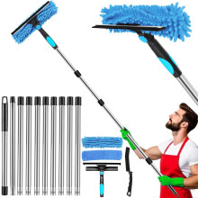4.2m Window Squeegee Cleaning Equipment With Long Handle, 2-In-1 Telescopic Window Cleaner With Squeegee & Cleaning Cloths For High Windows Wall