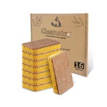 Eco Sponge Scourers Pack of 16 Plastic Free Sponges Washing Up Pads - Odor Free Skin-friendly Biodegradable Sponges Washing Up Scrub for Dishes -
