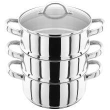 Judge Stainless Steel 3 Tier Steamer Set with 20cm 1.6L Casserole, 2 Steamers and Lid, Induction Ready, Gift Boxed - 25 Year Guarantee