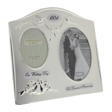 Two Tone Silverplated 60th Diamond Wedding Anniversary Double Photo Frame FS55060