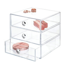 iDesign 35300 Makeup Organiser with Three Drawers, Sturdy Plastic Storage Box for Makeup, Accessories, Jewelry and More, Compact Dressing Table