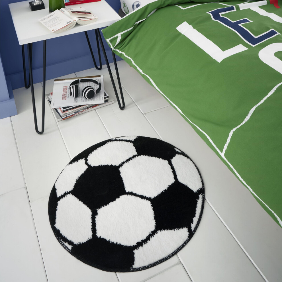 Kids It's A Goal Football Shaped Rug White Catherine Lansfield