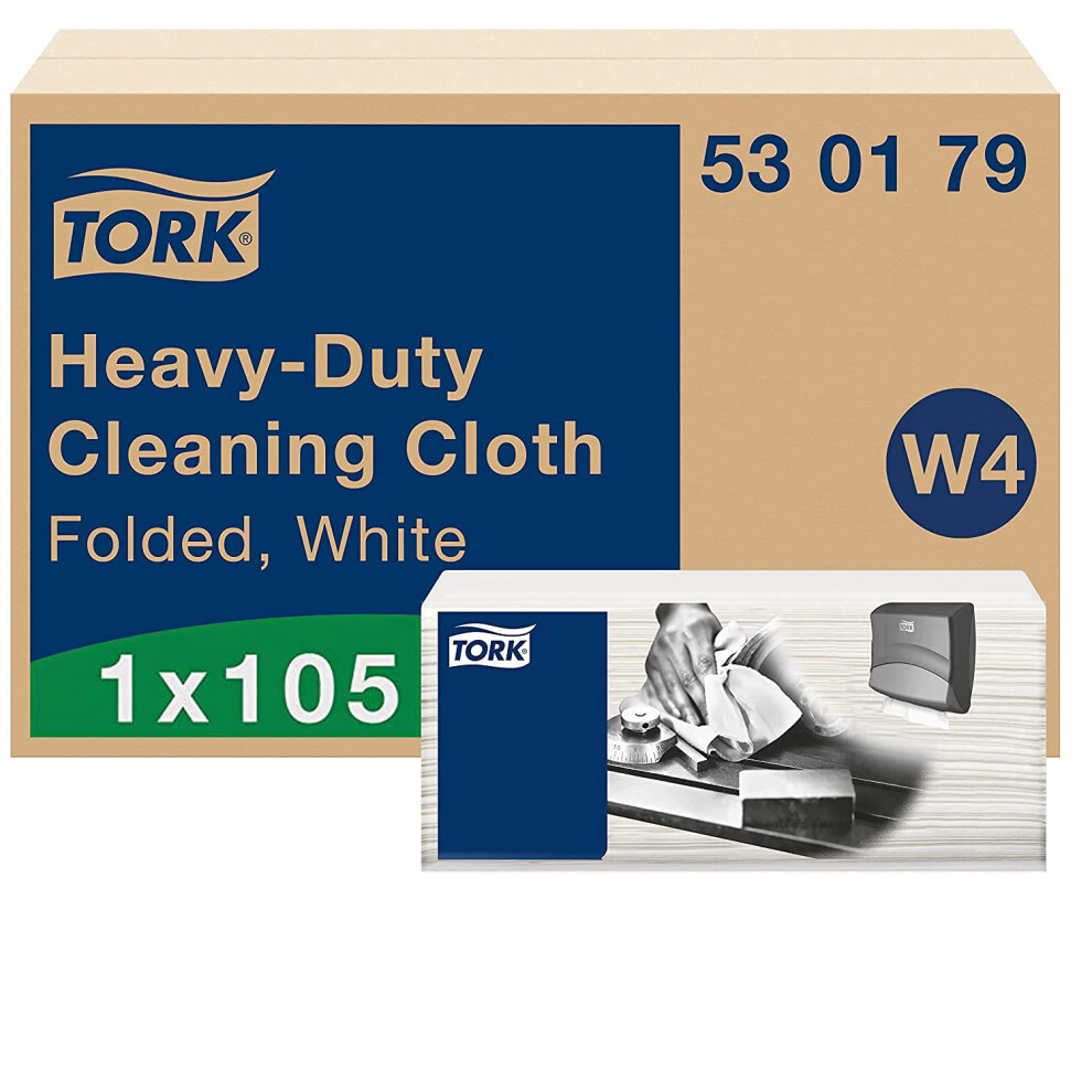 Tork Heavy-Duty Cleaning Cloth White W4, Multipurpose, 1 x 105 Cloths, 530179-image-OPC-PJSTQR9-NEW