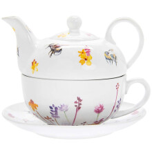The Leonardo Collection Tea for One Teapot Pot Cup and Saucer Serving Set Pretty Water Colour Busy Bees Design by Jennifer Rose Gallery, Multi,