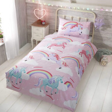 Rapport Home My Little Unicorn Toddler Cot Duvet Cover Set for Girls - Pink Polycotton Kids Bedding with Matching Pillowcase (120x150cm) Oeko-Tex