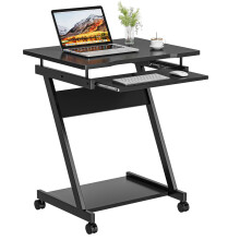 Dripex Mobile Computer Desk Z-Shaped with Sliding Keyboard Wood PC Table Laptop Desk Furniture Study Workstation for Home Office, Black, 60 x 48 x 73