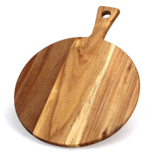 Acacia Wood Chopping Boards for Kitchen Wooden Cutting Board with Handle Round Charcuterie Cheese Boards Large Bamboo Chopping Board Pizza Meat Bread