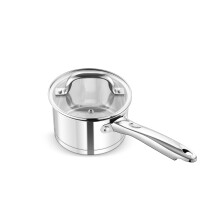 HaWare Stainless Steel Saucepan, 14cm Small Milk Pan with Glass Lid, 1.5L Tri-Ply Bottom Sauce Cookware Pot for Induction Gas Halogen Electric