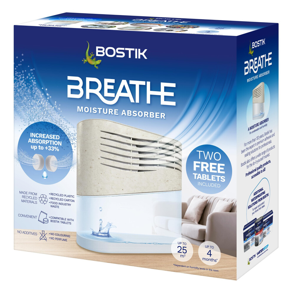 Bostik Breathe Dehumidifier, Humidity And Moisture Absorber, For Use Around The Home And In Caravans And Motorhomes, Covers Up To 25M2