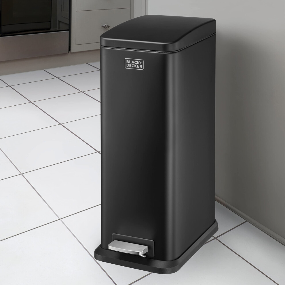 New + Decker +Decker Bxbn0008e 20L Slimline Pedal Bin With Soft Close Lid, Stainless Steel, 56Cm X 22Cm X 36Cm Black 61179
