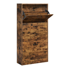 VASAGLE Shoe Cabinet With 3 Flip Doors, 3-Tier Wooden Storage Cupboard, Perfect for Narrow Entrance, Hallway, Living Room, Bedroom, 60 x 24 x 120 cm