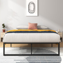 Zinus Lorelai Double Bed frame - Bed 135x190 cm - 36 cm Height with Underbed Storage - Metal Platform Bed frame - Black