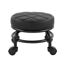 FURWOO Roller Seat PU Leather Low Round Rolling Floor Stool with Universal Caster Wheels for Home Fitness Sport Pedicure Stool, H?25.5cm(Black)