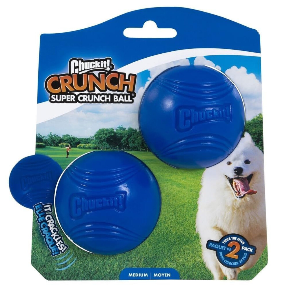 Chuckit! Interactive Toys For Dogs Dog Ball Crunch Dog Toys For Boredom Launcher Ball Thrower Compatible, Medium, Pack Of 2