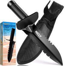 INCLY Metal Detector Shovel, Heavy Duty Double Serrated Shovel with Sheath,Metal Detecting Digging Trowel for Treasure Hunting, Camping,Landscaping