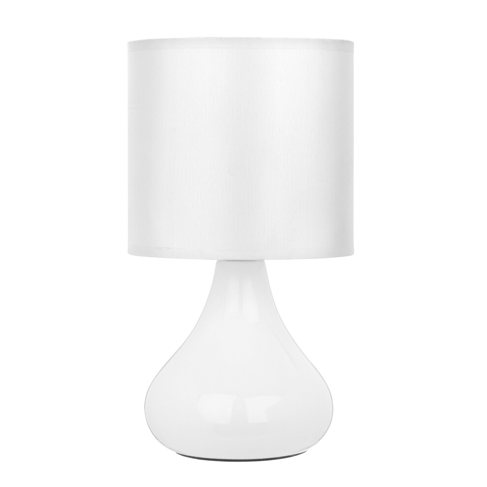 Premier Housewares E14 Small Edison Screw Bulbus Ceramic Table Lamp With Fabric Shade, 40W - ,H26 X W14 X D14cm White