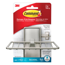 Command Bath Soap Dish, Satin Nickel, 1 Soap Dish + 2 Water-Resistant Adhesive Strips - Damage Free Hanging - Holds up to 900 g