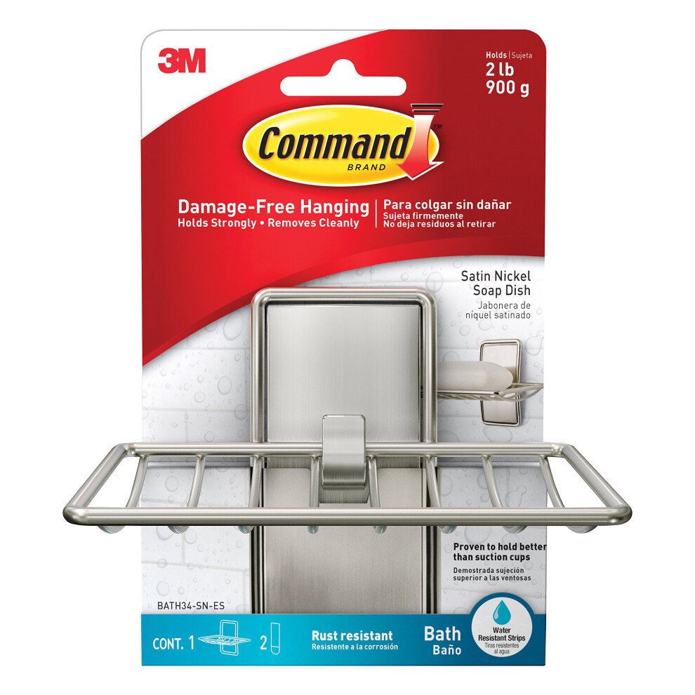 Command Bath Soap Dish, Satin Nickel, 1 Soap Dish + 2 Water-Resistant Adhesive Strips - Damage Free Hanging - Holds up to 900 g-image-OPC-PJSTVBN-NEW