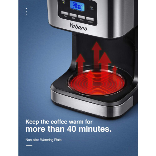 Yabano Coffee Maker, Filter Coffee Machine with Timer, 1.5L Programmable Drip Coffee Maker, 40min Keep Warm & Anti-Drip System, Reusable Filter, Fast 2