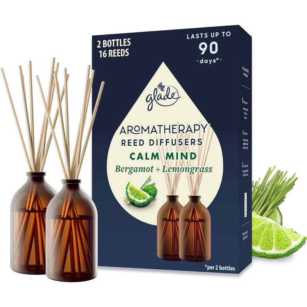 Glade Aromatherapy Reed Diffuser Gift Set, Home Decor Essential Oils Diffuser Soothing Fragrance, Calm Mind With Bergamot & Lemongrass, Pack Of 2 (2 X