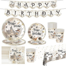 Harry Potter Birthday Tableware Set, 82pcs Wizard Dinnerware Magician Paper Plates Cups Napkins Tablecloth and Banner for Kids Adult Birthday Harry