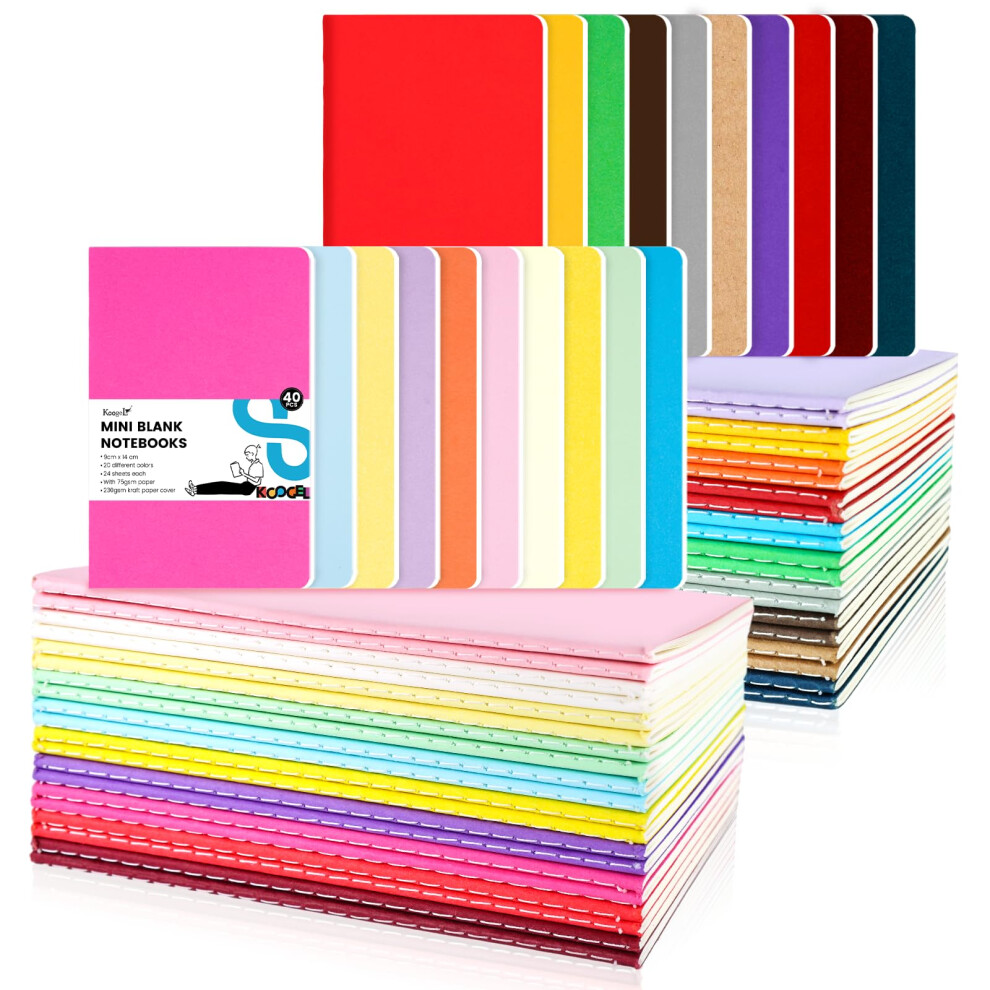 Koogel 40PCS Mini Pocket Notebooks, Small Blank Notebooks Notepads 9 x 14 cm Journals 20 Colours for Students Traveler School Supplies-image-OPC-PJSTWMY-NEW