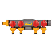 HOZELOCK - Multi-Tap Connector 4-Way Watering : Ideal for Creating 4 Circuits on a Single Tap, Independent Flow Valve for Each Outlet, Supplied with