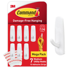 Command Utility Hooks, Medium, Value Pack of 7 Hooks in White and 10 Adhesive Strips for Indoor and Other Items up to 1.3kg - No Nails, No Holes, No