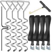 Graxury 4Packs Heavy Duty Trampoline Anchor Kit - Corkscrew Shape Rust-Proof Galvanized Steel Tie Down Stakes for Trampolines, Swings, Garden Sheds