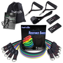 TheFitLife Exercise Resistance Bands with Handles - 5 Fitness Workout Bands Stackable up to 110/150 lbs, Training Tubes with Large Handles, Ankle