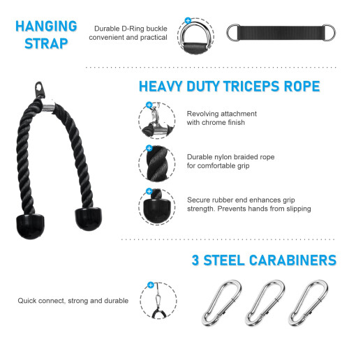 FASPUP Cable Pulley System Home Gym, Lat Pull Down Pulley System with Tricep Rope Cable Machine Attachments for LAT Pull Down, Arm Back Shoulder 2