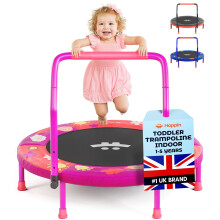 Happin 36" Mini Foldable Toddler Trampoline for Kids with Height-Adjustable Handle, Noise-Free Kids Trampoline Indoor with Super Safety Pad & Durable