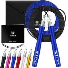 Titan Armour? Self-Locking & Adjustable, Adult Speed Skipping Rope | 2 x Steel Ropes 2.5mm, 3mm Thickness | Travel Case | Pro Jump Rope: Fitness,