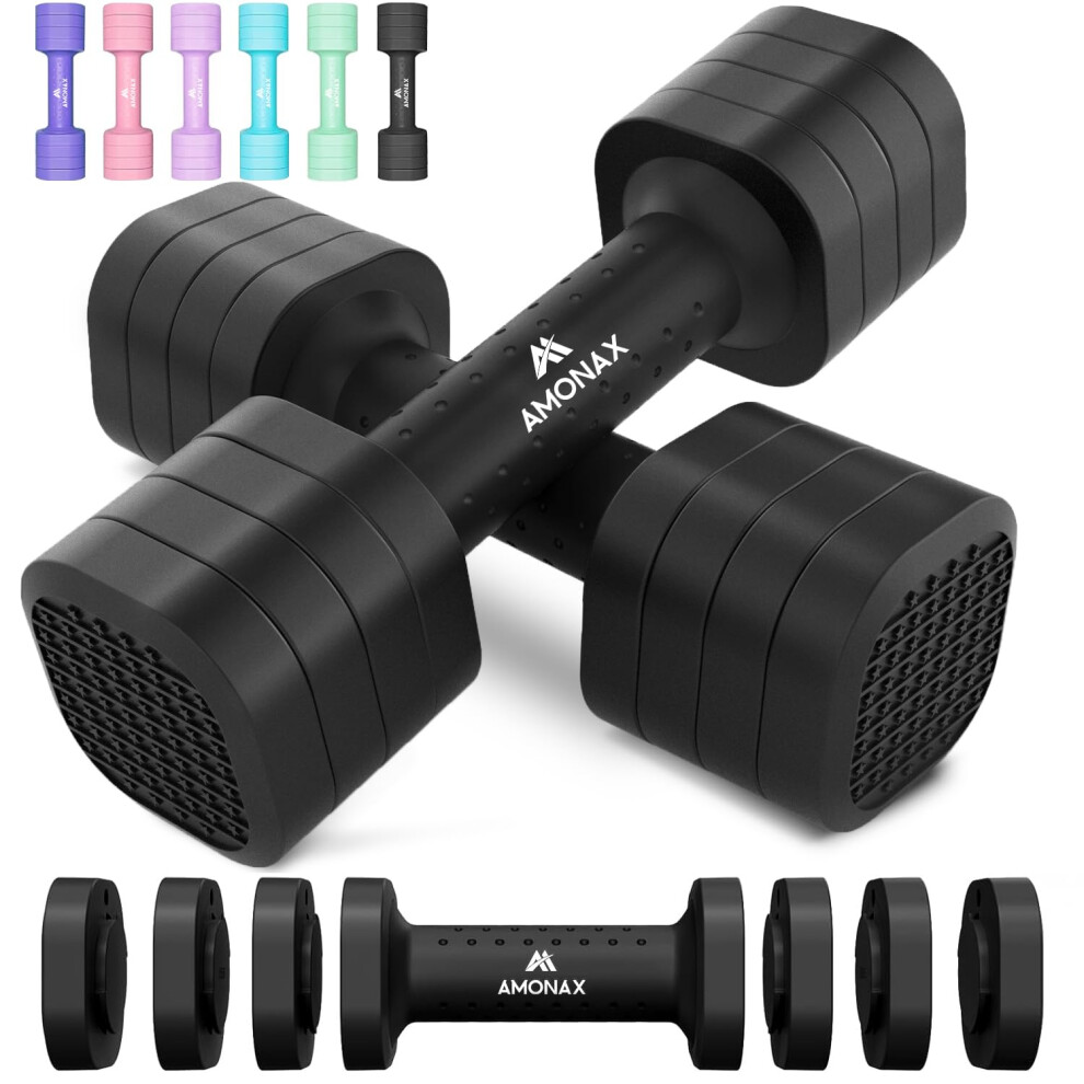 Amonax Adjustable Dumbbells Set, 1Kg/2Kg/3Kg/4Kg/5Kg Dumbbell Pair, 4-In-1 And 5-In-1 Weights Dumbbells Set Women Men, Free Weights For Home Gym,