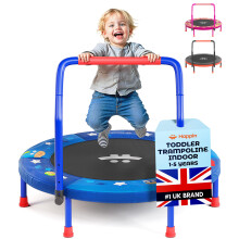 Happin 36" Mini Foldable Toddler Trampoline for Kids with Height-Adjustable Handle, Noise-Free Kids Trampoline Indoor with Super Safety Pad & Durable