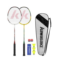 Kawasaki Badminton Racket Set of 2, Lightweight Graphite Shaft Carbon Alloy Frame Badminton Rackets for Training, Sports and Entertainment, with 3