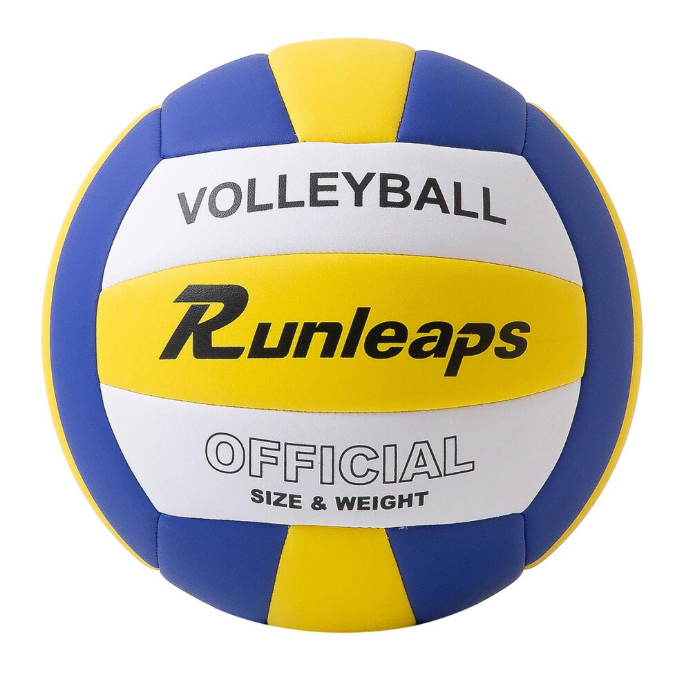 Runleaps Volleyball, Waterproof Indoor Outdoor Volleyball for Beach Game Gym Training Official Size 5 (Yellow-White-Blue)-image-OPC-PJSV2M7-NEW