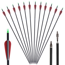 Huntingdoor 12Pcs 30 inch Archery Carbon Arrows Spine 550 Hunting Targeting Arrows with Replaceable Broadhead for Recurve Bow Compound Bow Target