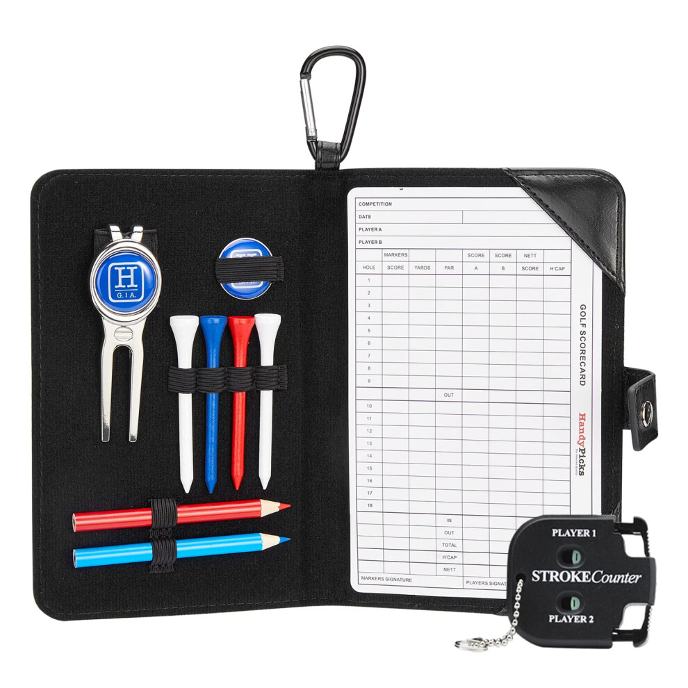 Photos - Golf Handy Picks  Scorecard Holder n Yardage Book Cover - Divot Repair Tool, Ball Marker,  Tees, Scorer, Pencil n Scoreca