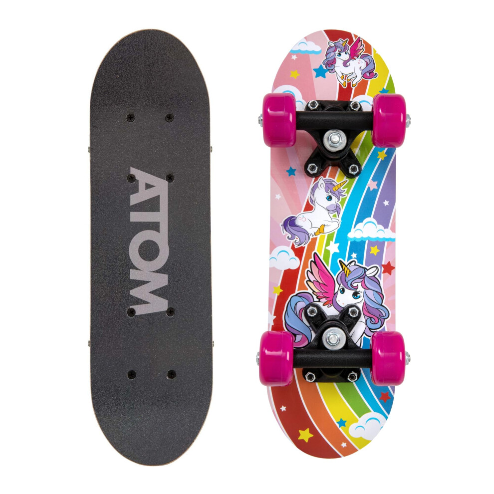 HTI Atom 17" Skateboard for Beginners or Pros | Kids & Teenager Maple Board With 3" PP Trucks | Mini Cruiser Complete | Suitable for All Aged 5+ (Unicorn)