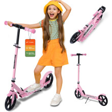 Kick Scooter for Kids Ages 6+, Teens & Adults, Adjustable Handlebars, Rear Brake, Big Wheel Foldable Scooter for Indoor & Outdoor (Pink)