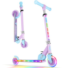 BELEEV V2 Scooters for Kids with Light-Up Wheels & Stem & Deck, 2 Wheel Folding Scooter for Girls Boys, 3 Adjustable Height, Non-Slip Pattern Deck,