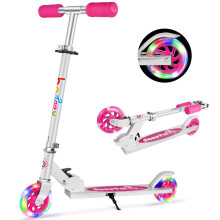BELEEV Kids Scooter, 2-Wheel Folding Kick Scooter for Girls & Boys, 3 Adjustable Heights, Flashing Light Wheels, Lightweight with Kickstand (Rose