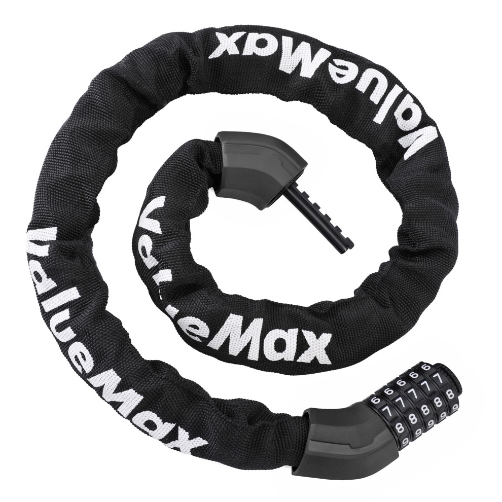 ValueMax Bike Chain Lock, 8mm*1m Heavy Duty Chain Lock with 5-Digit Resettable Codes, High Security Chain and Lock Combination Anti-Theft for Bicycle,-image-OPC-PJSV6MX-NEW