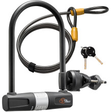 Bike U Lock with Cable - Via Velo Heavy Duty Bicycle U-Lock,14mm Shackle and 10mm x1.8m Cable with Mounting Bracket for Road, Mountain, Electric &