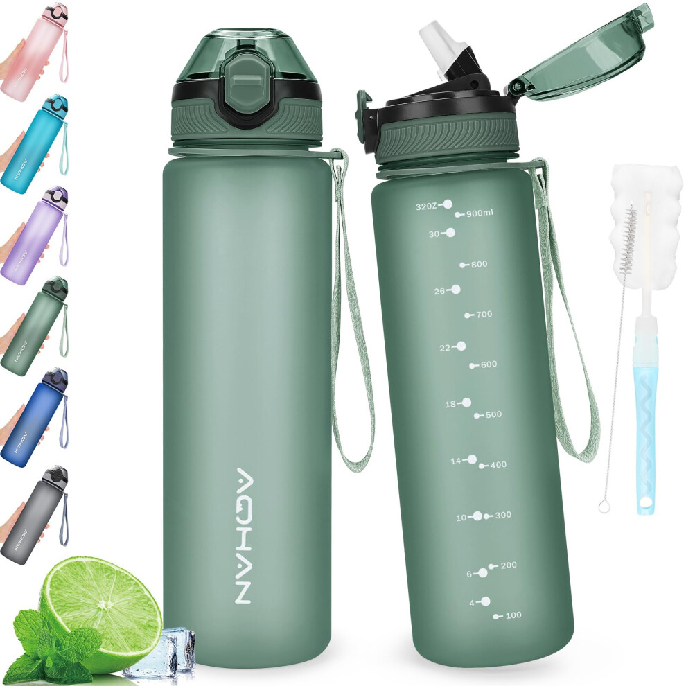 Aohan Water Bottle 1L With Leak Proof Flip Top Lid, Bpa Free Sport Drinking Bottle With Straw, Dishwasher Safe Water Bottle Non-Toxic Water Jug With