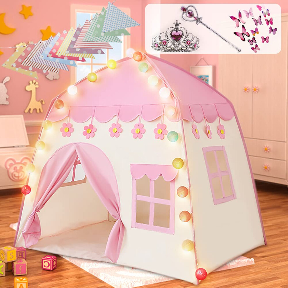 Labeol Princess Castle Play Tent Large Kids Play House for Indoor and Outdoor with Cotton Ball Lights Crown Magic Wand Safety Non-toxic Great Gift for-image-OPC-PJSV95R-NEW