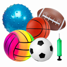 POTWPOT Sports Ball Toys, 5pcs Inflatable Sport Balls Set with Pump, Includes Football, Basketball, Volleyball, Rugby, Acanthosphere, Outdoor Games
